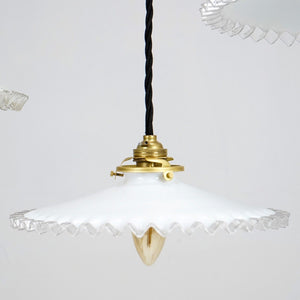 Vintage French Glass Cone Pendant Light Shade White