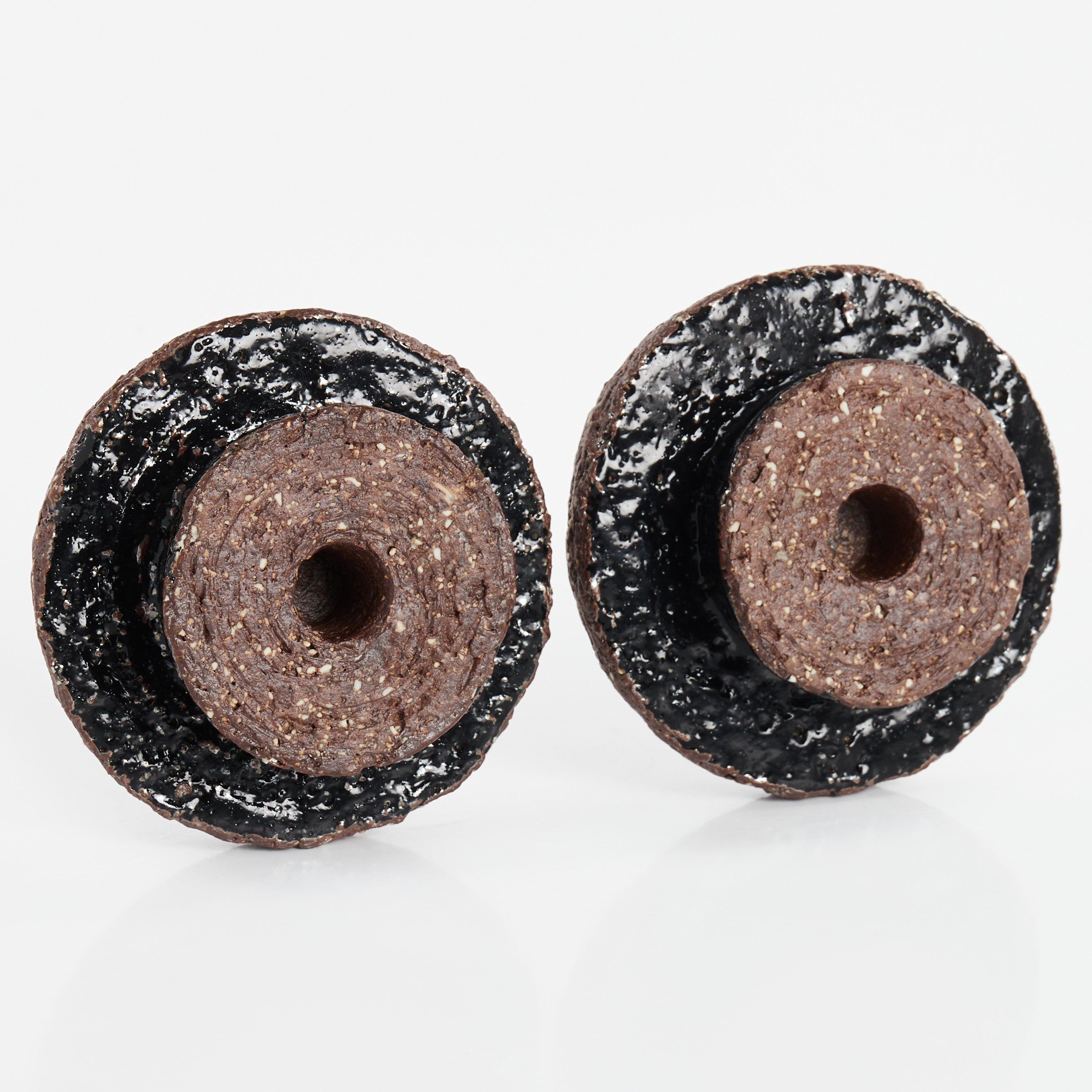 Pair Of Chamotte Candle Holders, By Gunnar Nylund