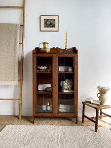 Antique Brown Oak & Glass Cabinet