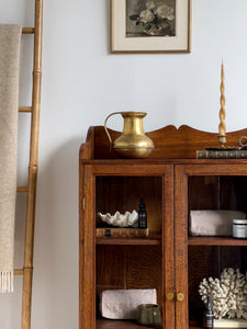Antique Brown Oak & Glass Cabinet