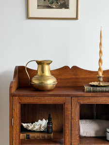 Antique Brown Oak & Glass Cabinet