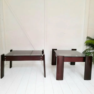 Pair of Rosewood and Smoked Glass Tables by Percival Lafer, 1970s.
