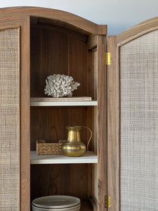 Vintage Solid Teak & Rattan Cabinet