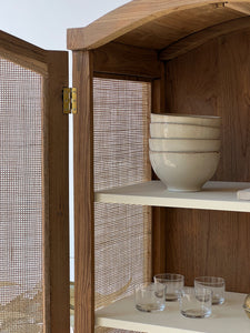 Vintage Solid Teak & Rattan Cabinet
