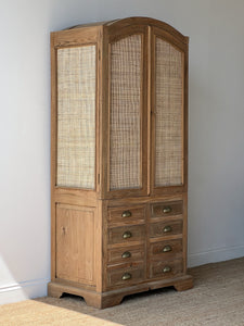 Vintage Solid Teak & Rattan Cabinet