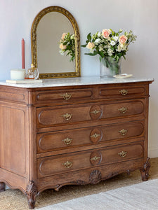 Antique French Solid Oak Chest of Drawers with Marble Top