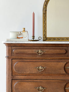 Antique French Solid Oak Chest of Drawers with Marble Top