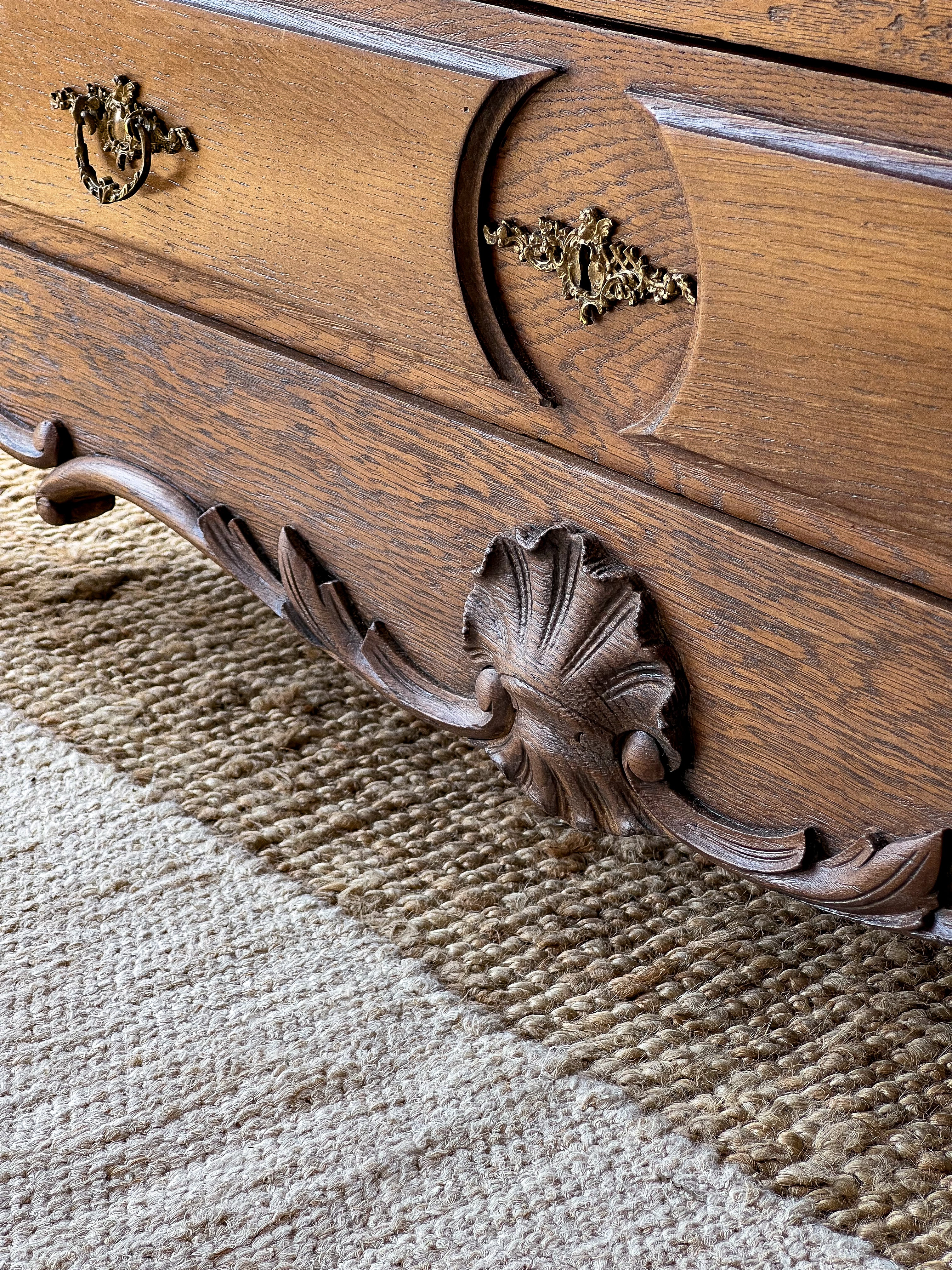 Antique French Solid Oak Chest of Drawers with Marble Top