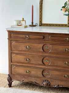 Antique French Solid Oak Chest of Drawers with Marble Top