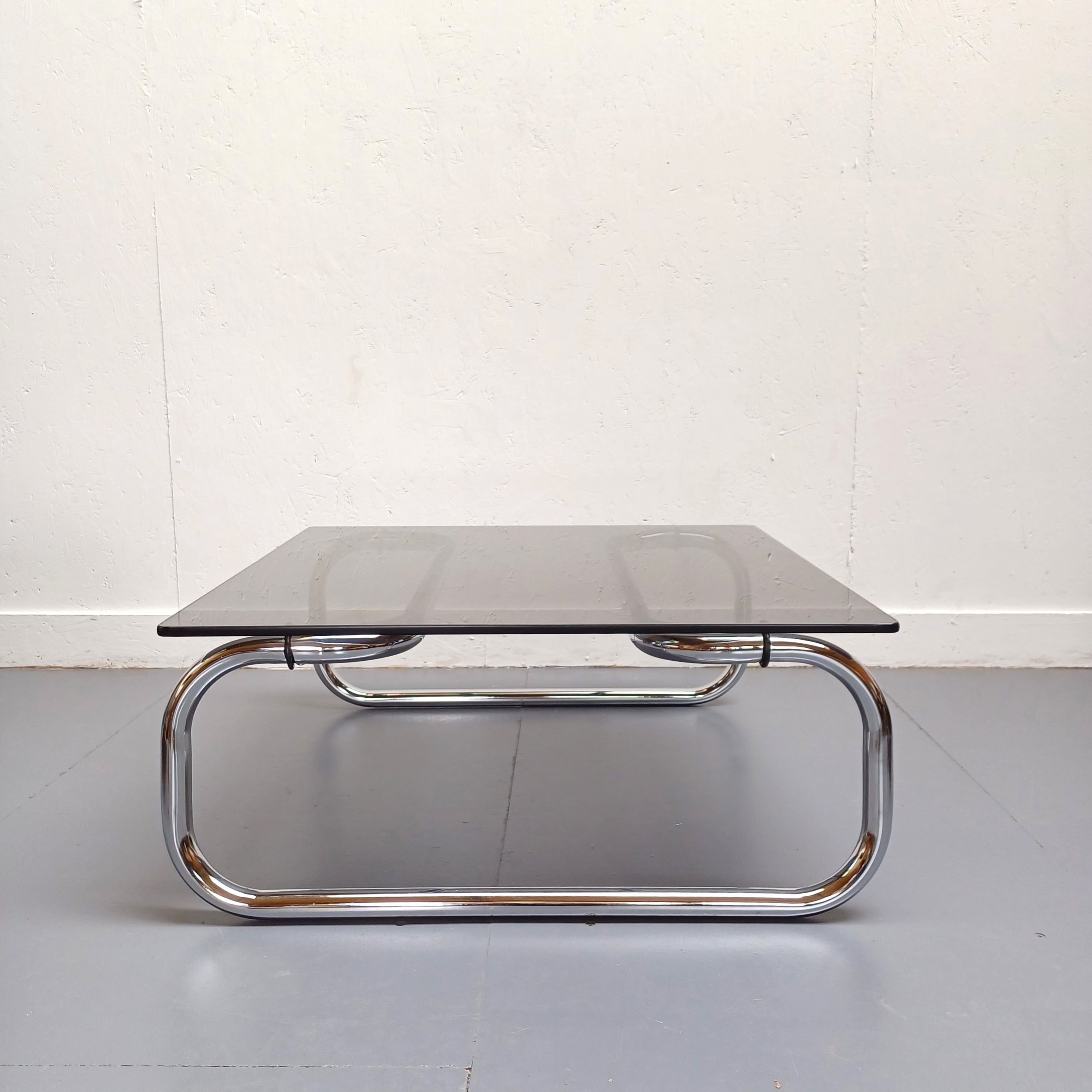 Smoked Glass and Tubular Chrome Coffee Table