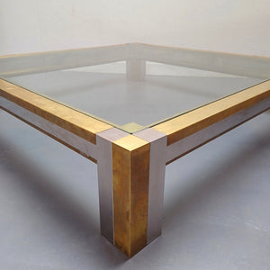Maison Jansen 70's Glass, Brass And Chrome Coffee Table