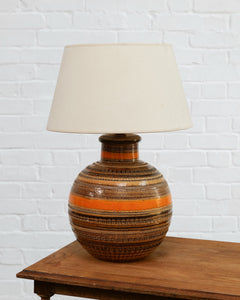 Aldo Londi For Bitossi Italian Orange & Brown Ceramic Ball Lamp