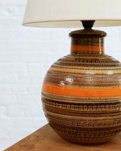 Aldo Londi For Bitossi Italian Orange & Brown Ceramic Ball Lamp