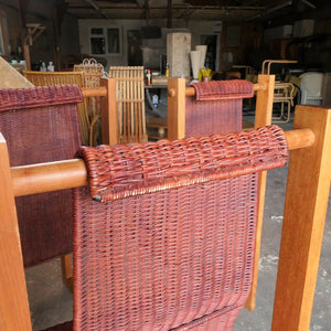 Curved Oak And Wicker Dining Chairs