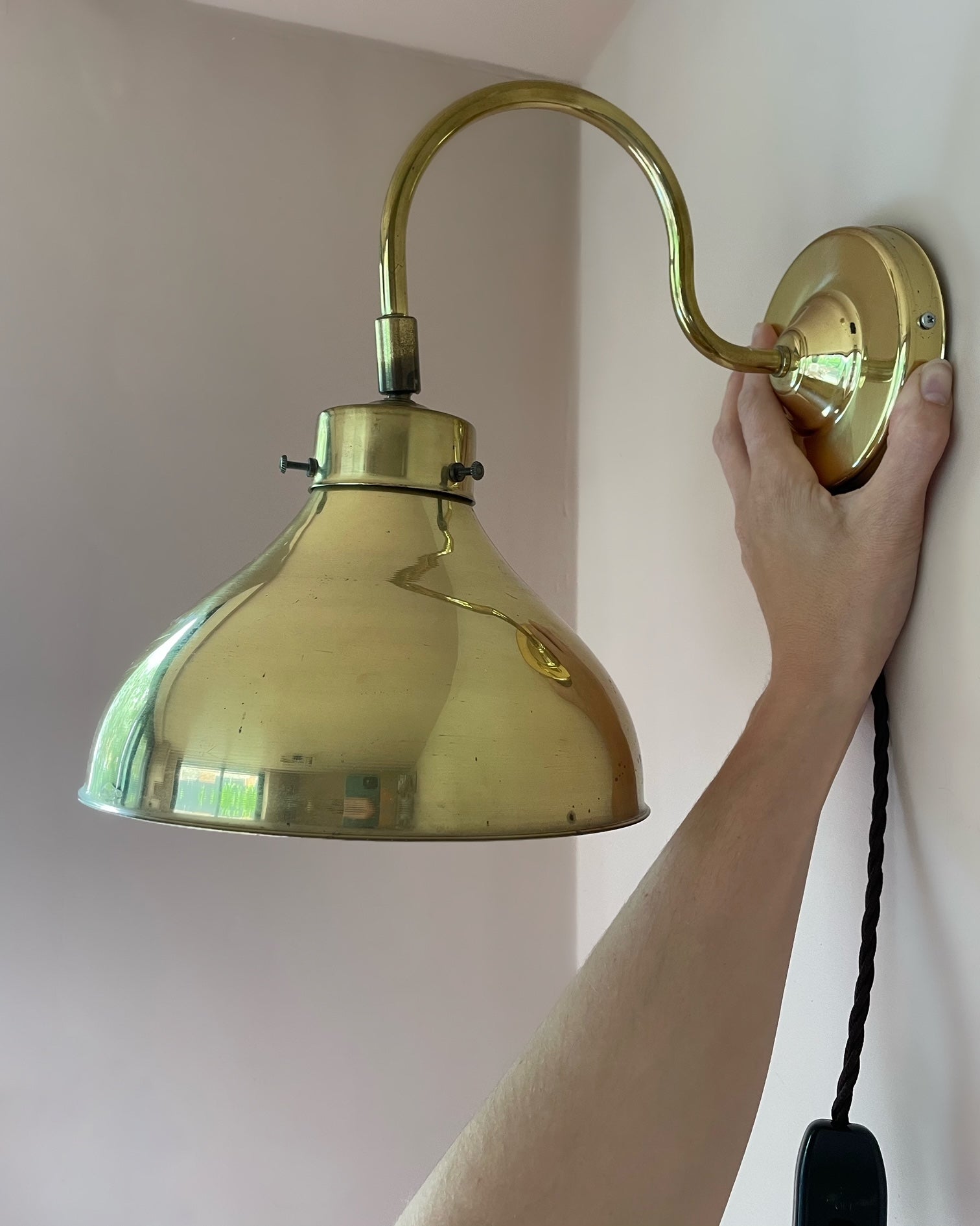 Danish Adjustable Brass Wall Light by Abo Metalkunst
