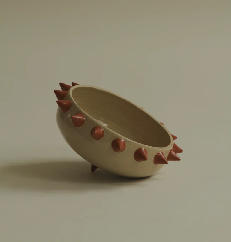 Red and Off-White Spike Bowl